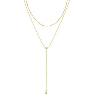 Women's Gold Dainty Long Y-Shaped Pendant Layered Cz Beaded Chain Drop Necklace